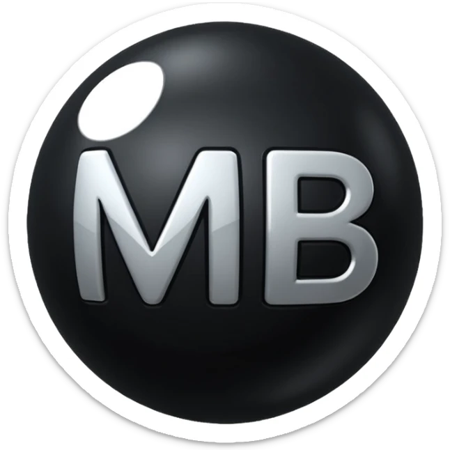 Black Ball with MB written on in the middle of it. Nothing else no holes or anything. sticker