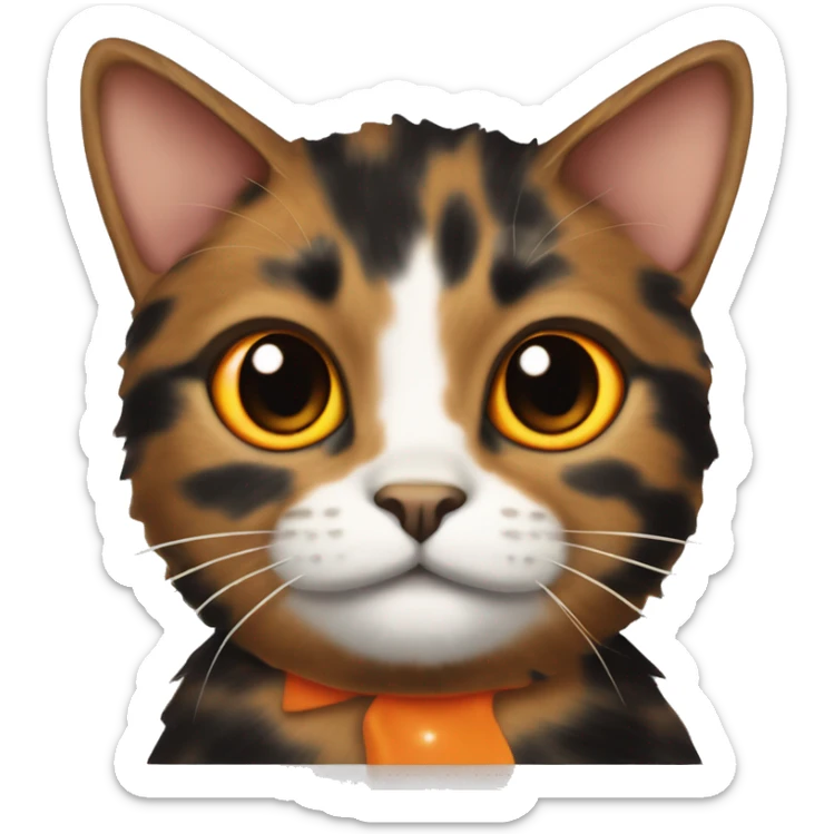 Tortoiseshell cat with an orange nose and an orange spot on top of its head between its ears sticker