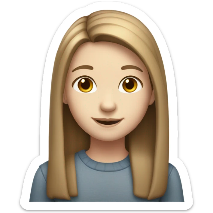 smiling head of a young girl with pale skin, long brown hair and a straight parting sticker