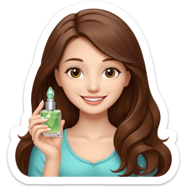 half body pretty long hair girl holding parfume with smile sticker