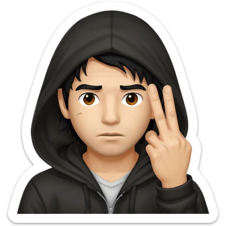 Moreno greñudo con capucha cuba la cara para el dedo del medio hombre pelo negro sticker