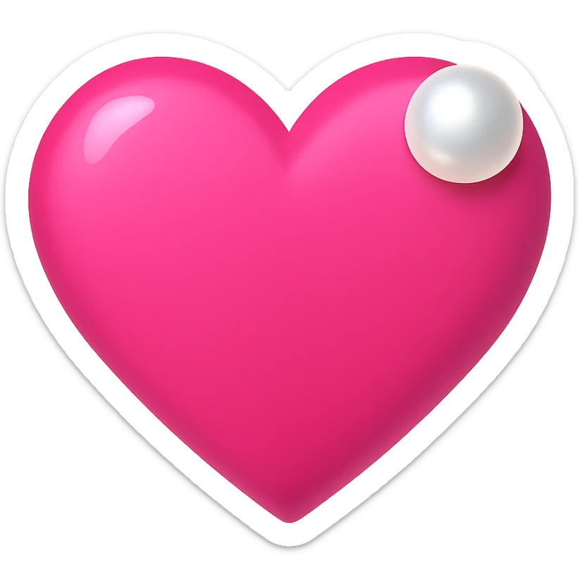 Create a pink heart with a pearl accent in the style of emoji, with no background. The image should have a clean and simple emoji look with a pearl accent on the heart. sticker
