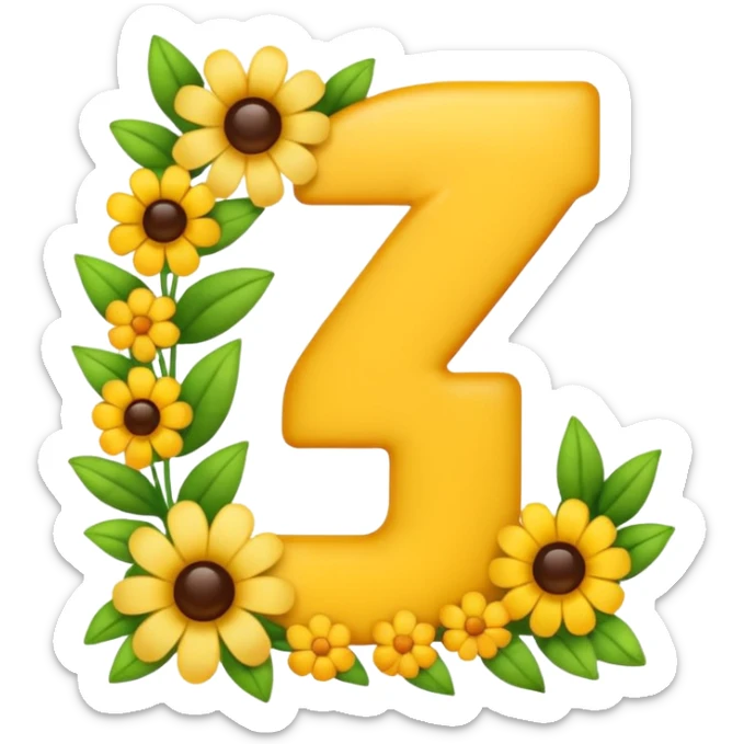 clear number 7 emoji with flowers as a border or accent around the number sticker