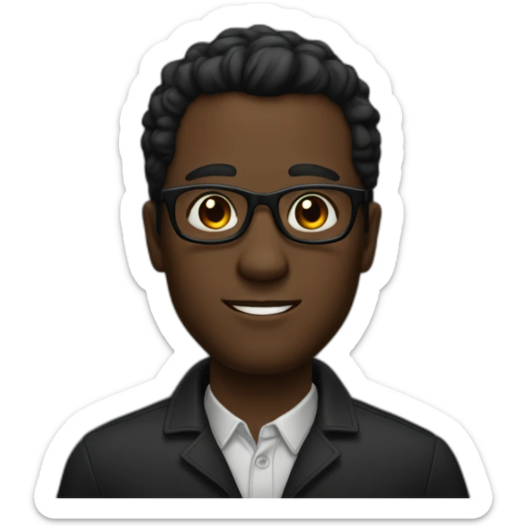 A dark-skinned man with black eyes, wearing glasses, and his hair is black and red sticker