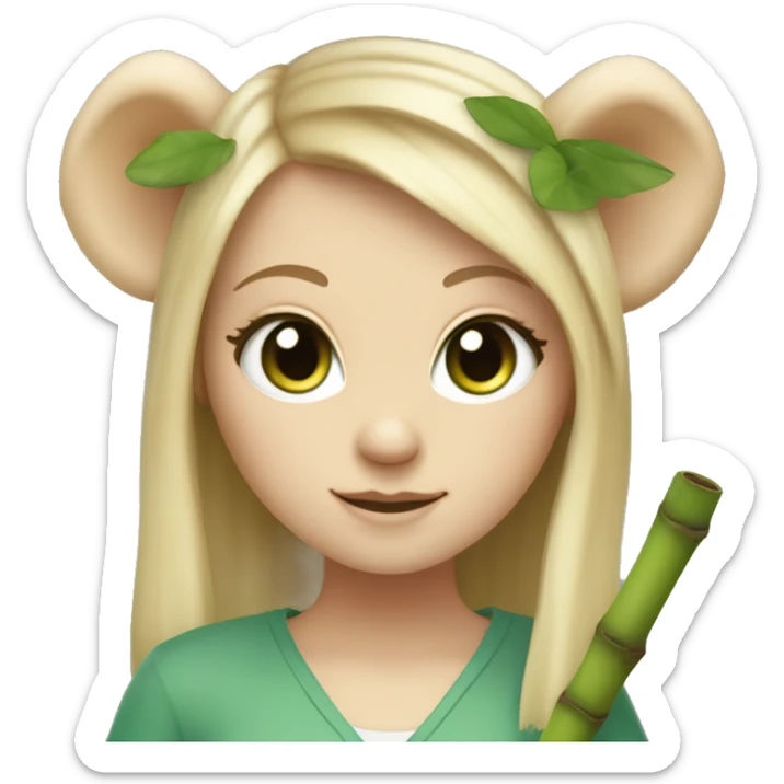 White Girl with blonde hair and green eyes and koala ears holding bamboo stick  sticker