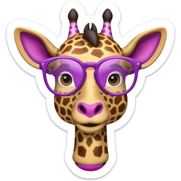 emoji de jirafa violeta con manchas rosadas  agregar lentes de lectura a la tercer imagen sticker