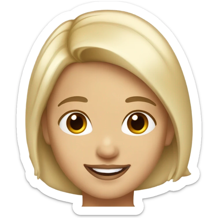 smiling girl with blonde hair brown eyes and red lipstick sticker