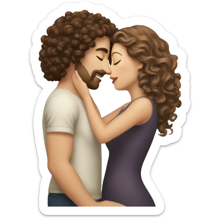 White Man with brown hair kissing white woman with long dark curly hair sticker