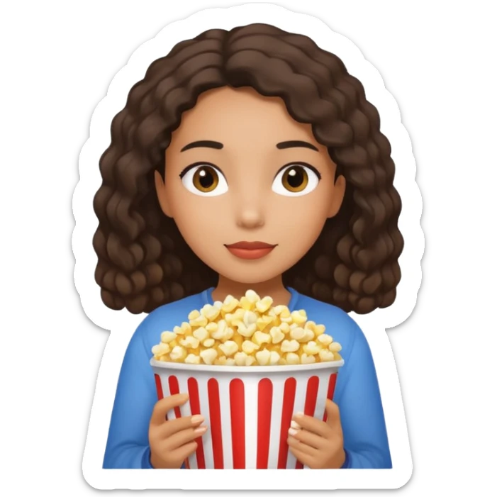 Une fille métisse avec les cheveux lisse qui ce détend avec des popocorn sticker