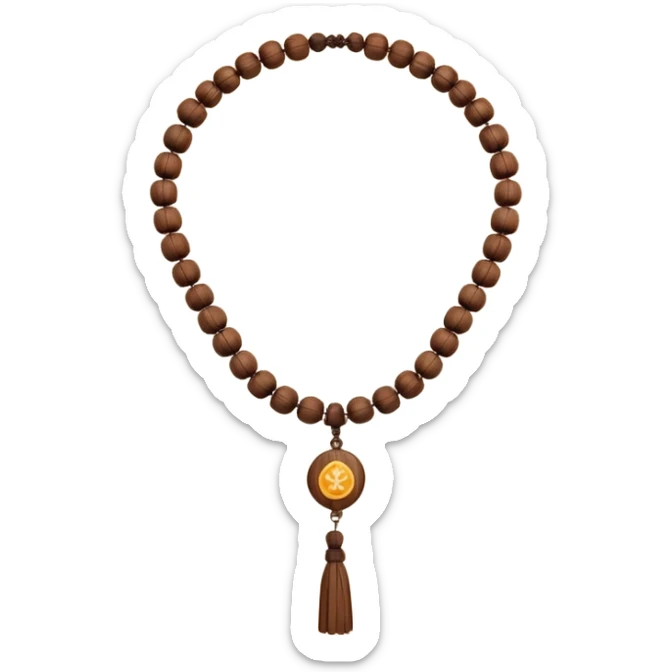 monk necklace object icon, wooden prayer beads with simple pendant, spiritual minimal design, natural wood texture, subtle sacred aura, 3D cartoon style, mobile game icon style, centered, clean background, no text, no watermark
 sticker