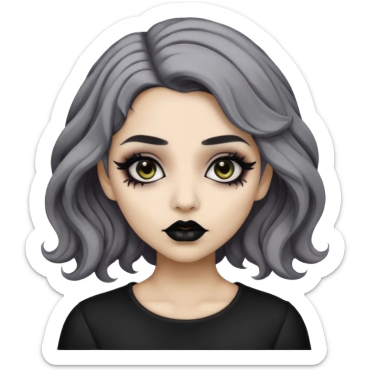  Beige olive skin  grey wavy hair black lips goth girl sticker
