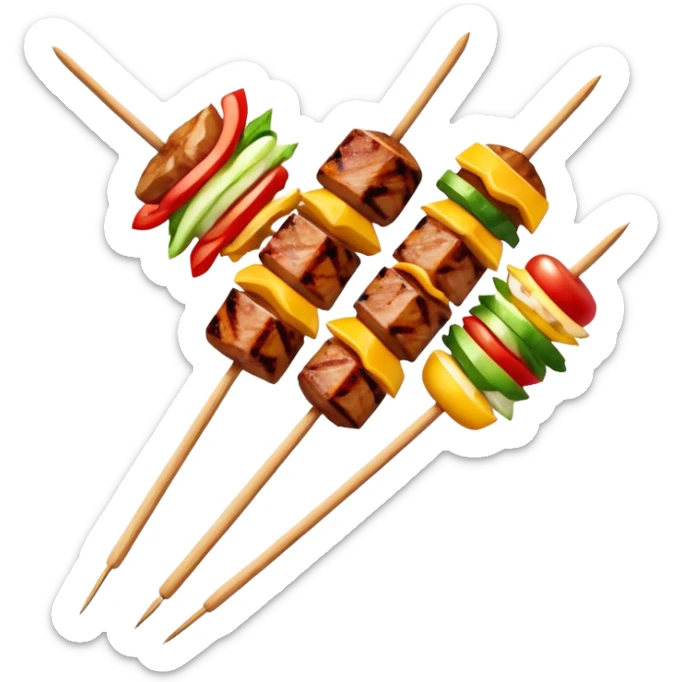Street food skewer with grilled meat in emoji style sticker
