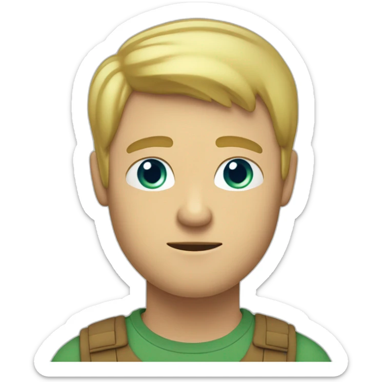short blonde man with flushed face in a brown T-shirt and greeny blue eyes who is not smiling because he is flushing sticker
