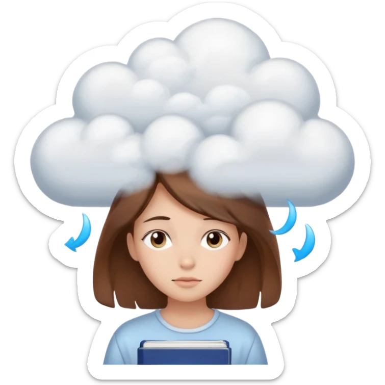 determined shy girl who is dreaming of 100%on her exam in a dream cloud   brown hair sticker