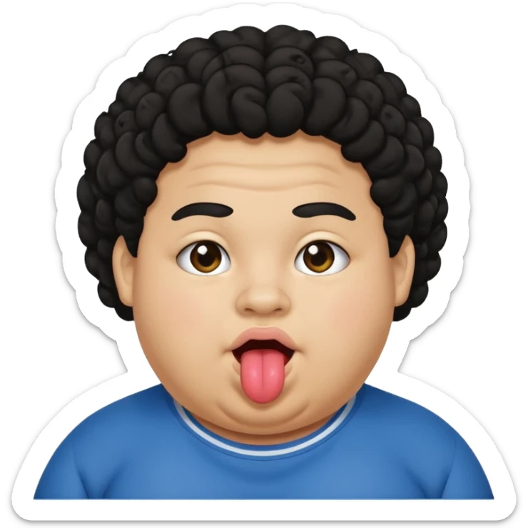 Fat teen from kosovo with flat and a little curly hair with his tongue out sticker