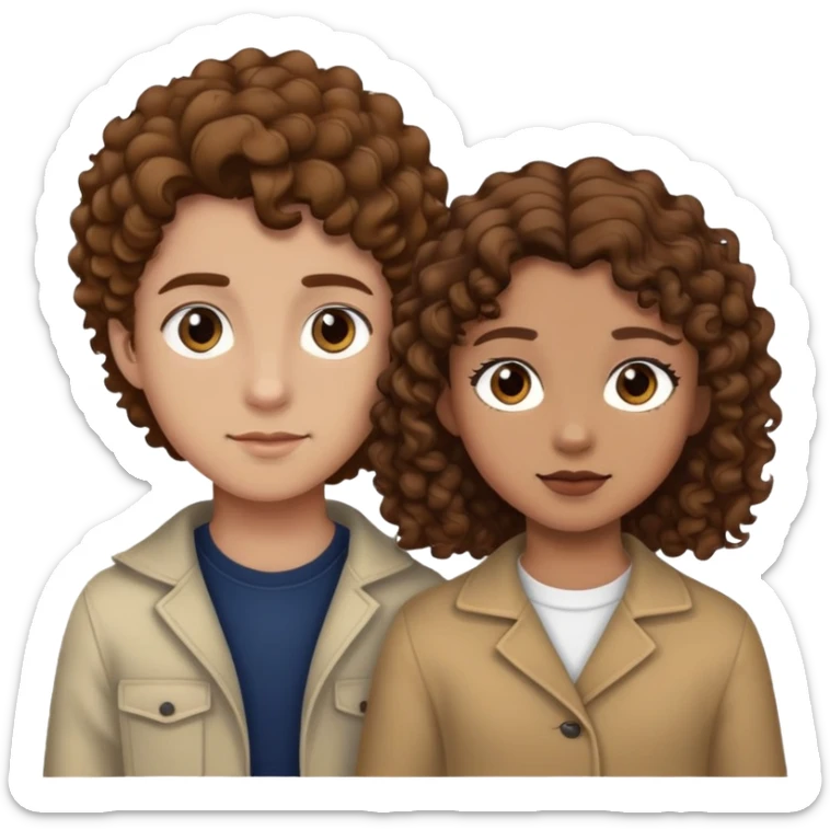 Una chica con el pelo marrón claro y ojos negros al lado un chico morenito claro y ojos marrones y pelo rizo negro sticker