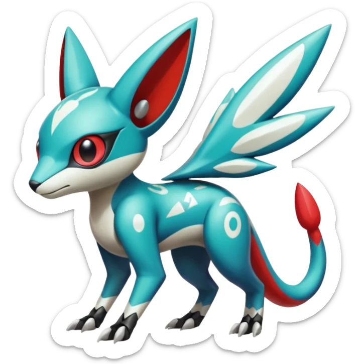 Shiny Colorful Exotic Futuristic Cyber-Vernid-Trico-Meloetta-Latias-Koraidon-Peppercat-Protogen-Pokémon-Digimon-Fakémon-fusion-hybrid-creature sticker