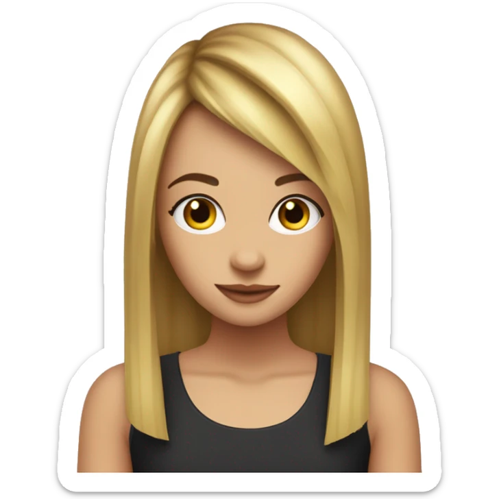 girl with straight hair curtain bang hair cut fair in colour using hp laptop sticker