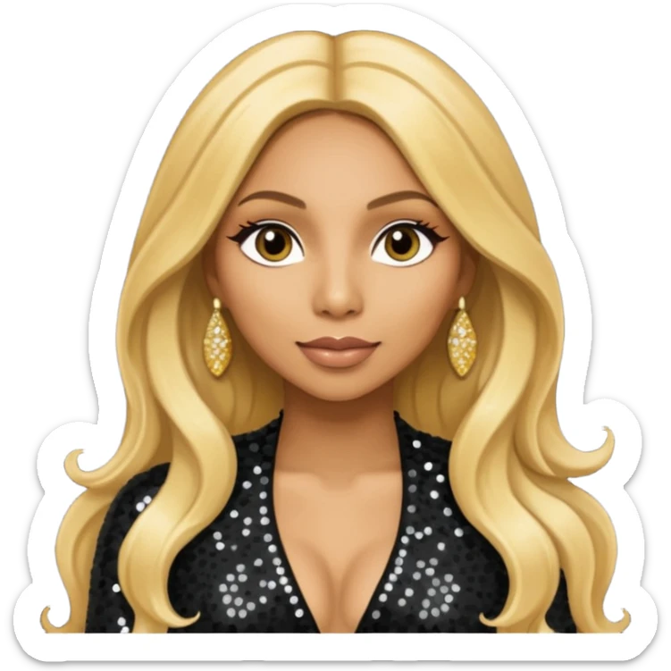 Tamar Braxton with long golden blonde hair, black sequin outfit sticker