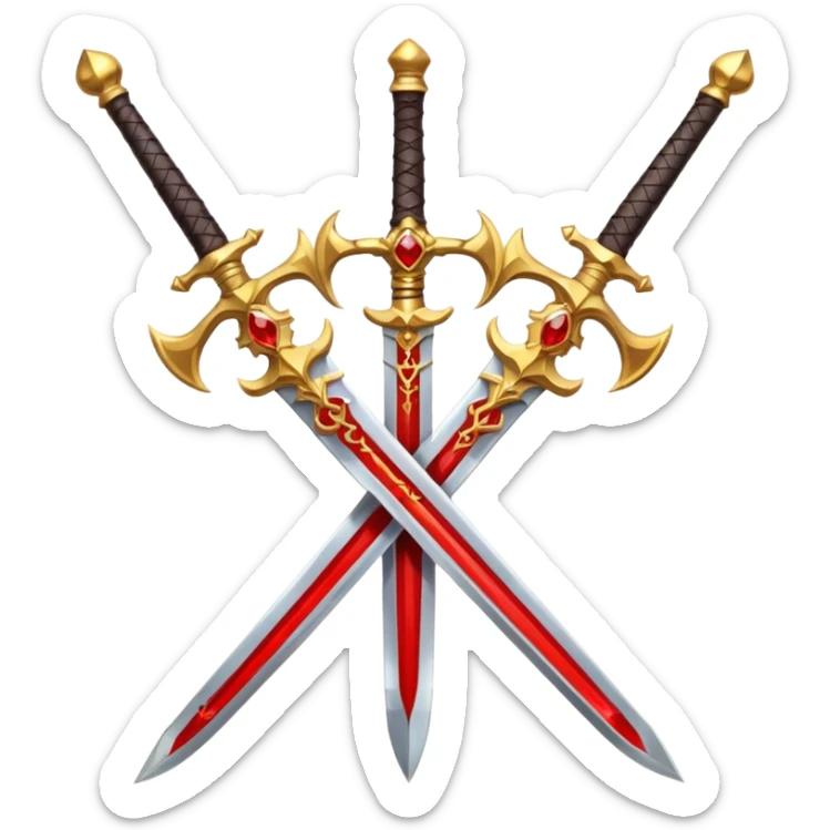 Golden fiery royal two crossed swrods with red gem and golden blade and golden handle sticker