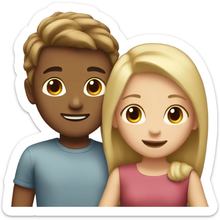 girl with brown hair hugging boy with blonde hair sticker