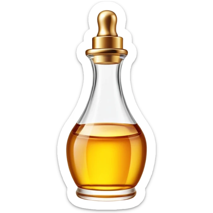 Gisou hair oil bottle, elegant glass bottle with gold cap, honey-infused hair oil, beauty product sticker