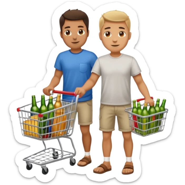 man with a shopping cart full of beers and wines full body sticker