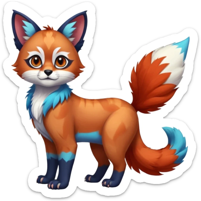 Colorful tropical blue exotic cute cool beautiful shiny beautiful fantasy-caracal-Gryphon-Cacomistle-Trico-Red-Panda-oncilla-animal-Fakémon-hybrid-fursona (full body) sticker