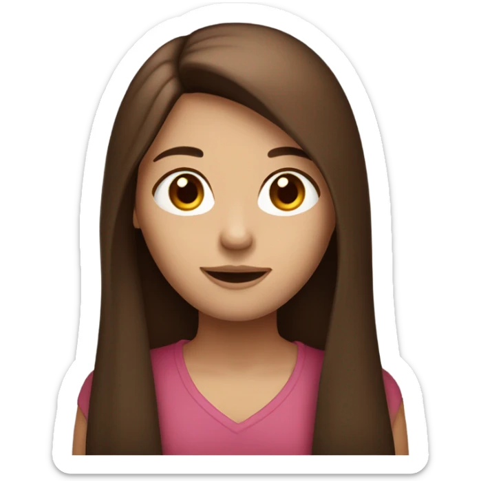 Make a brunette girl with long cherry straight hair, brown eyes sticker