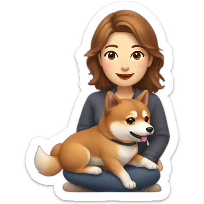 Cute Shiba-dog Accompanied by a middle age woman with brown and curly hair sticker