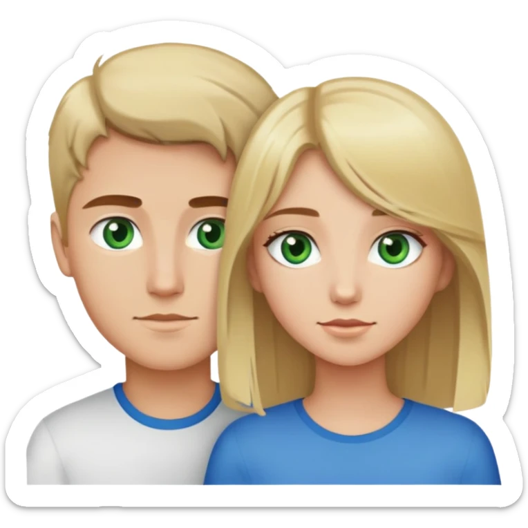 Couple with a girl with blonde haire and green eyes and a boy with brown hair and blue eyes sticker