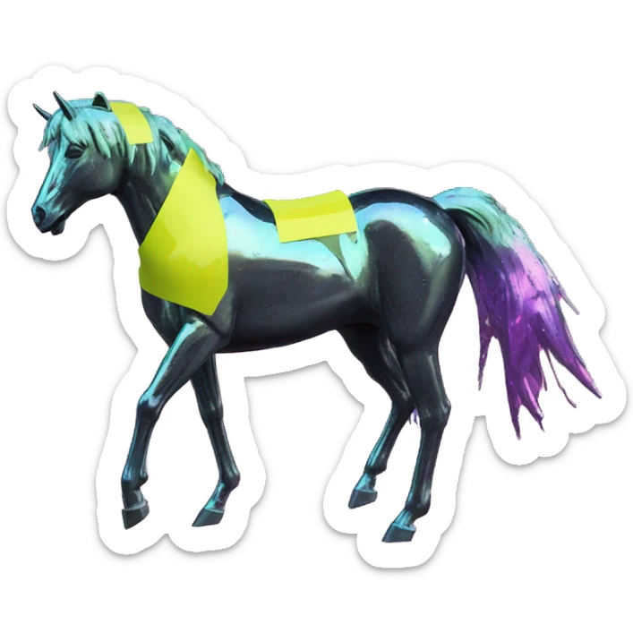 .Zombie_ Vaporwave black holographic oilslick zombie unicorn yellow caution tape graffiti Pegasus sticker