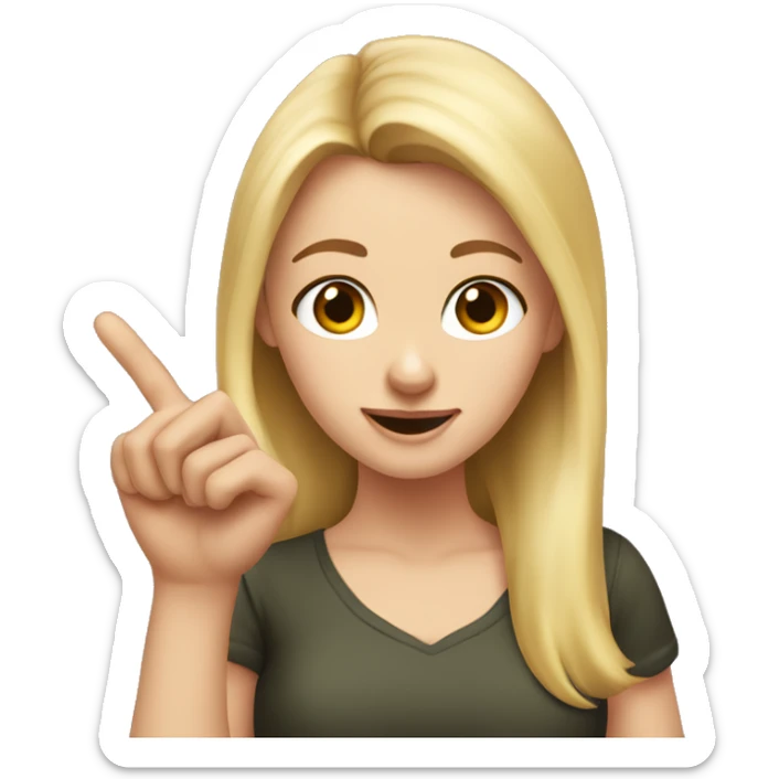 A white girl, a blonde, with an important facial expression, spins the finger of one hand, near the nose. sticker