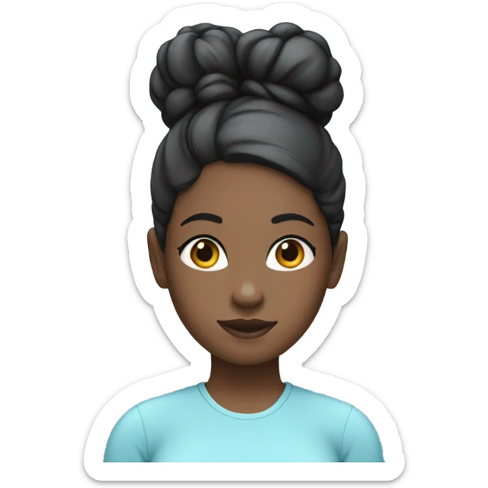 black girl with light blue shirt with black straight hair in a bun sticker