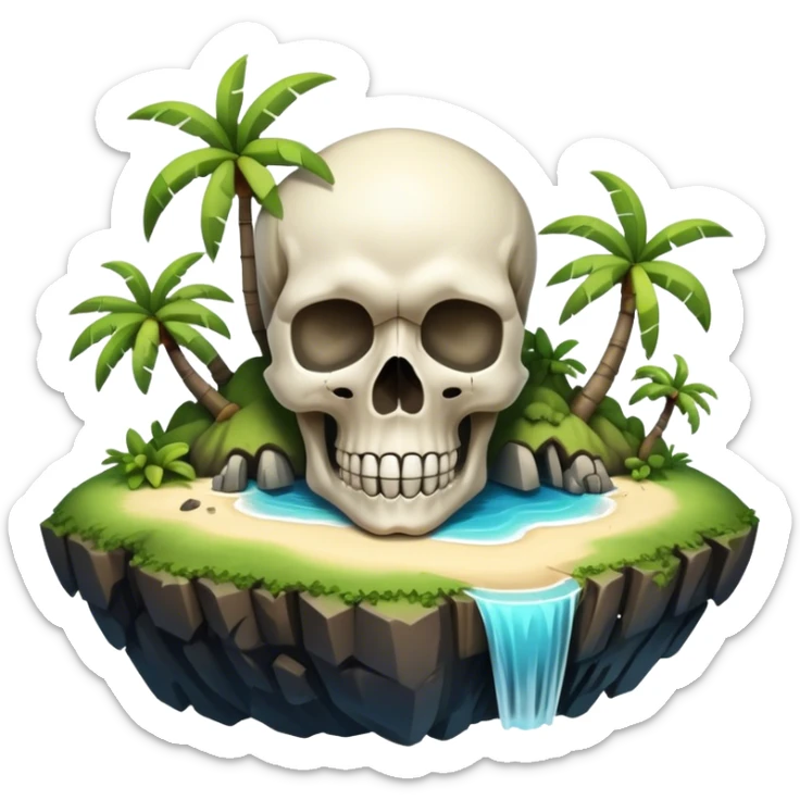 Cinematic 32K he ultra detailed image of an island in the form of a skull sticker