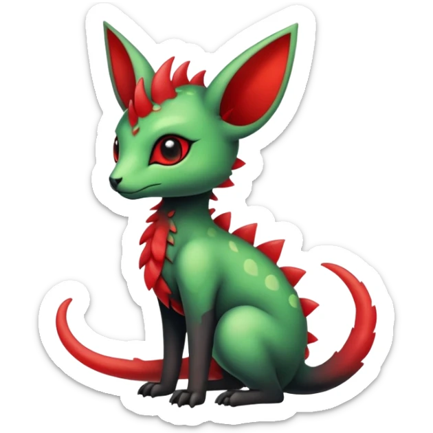 Kawaii Cute Edgy Black Green Red ethereal Fionbri-Vernid-Trico-animal-creature full body sticker