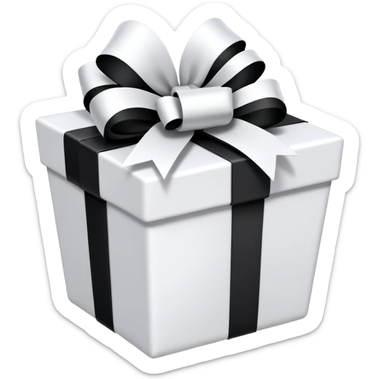 big white gift basket with lots of gifts, and the gifts are black and white no other colors sticker