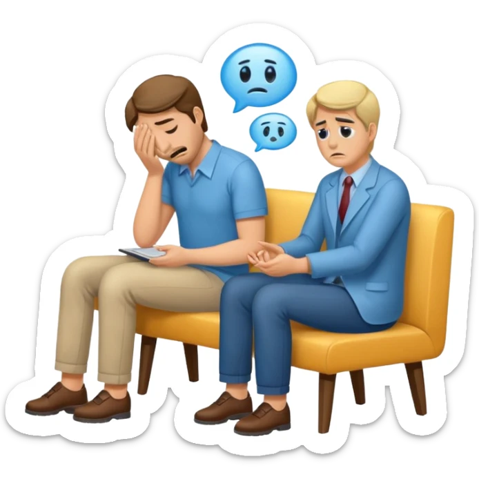 Crying man at the psychological session ( woman is psychologist supporting man) sticker