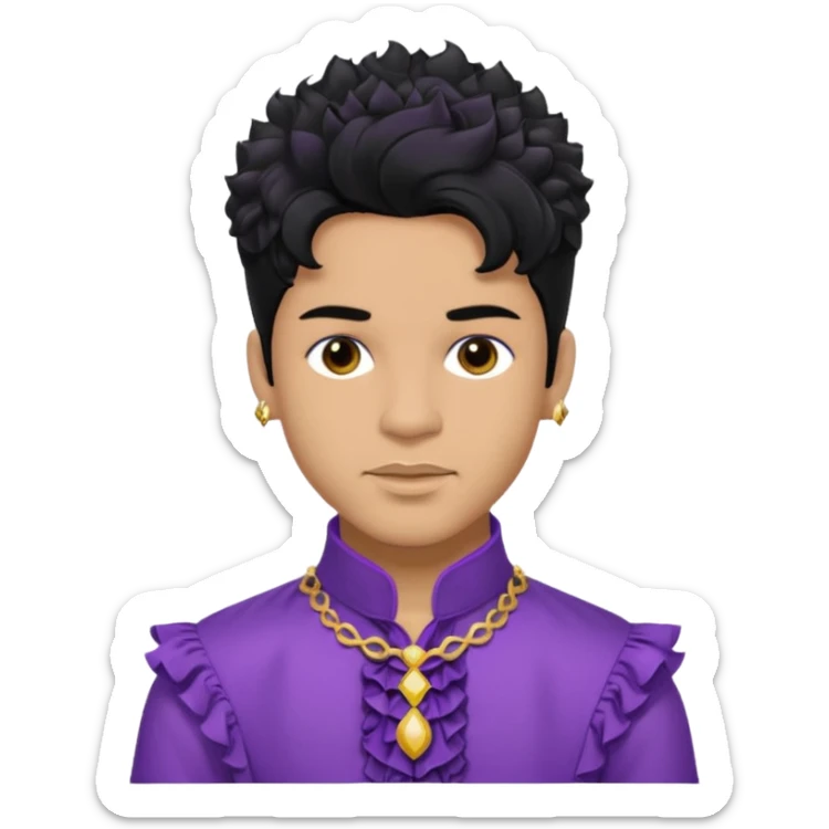 Prince Rogers Nelson olive skin, black hair, brown eyes, purple outfit sticker