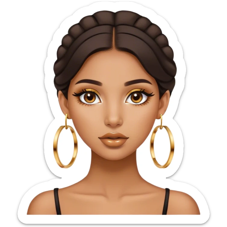 Latina girl medium tan skin with gold hoops and brown makeup beautiful sticker