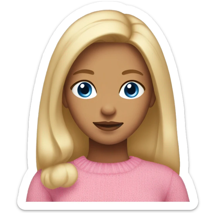 Girl with tan skin and blonde hair, blue eyes and a pink sweater  sticker