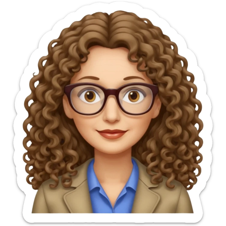 woman 50 years old dark blond long curly hair, brown eyes ans rectangle glasses sticker