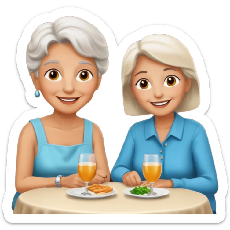 conversación dentro de un restaurant  dos personas y una de las persoans sea una abuela y el otro un adulto de 27 años sticker