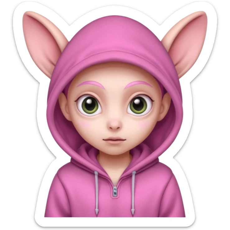 Aliens Pink, hoodie, cute big eyes, big ears, half body sticker