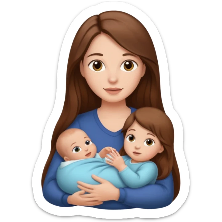 "Woman with long brown hair and fair skin holding a baby with fair skin."
 sticker