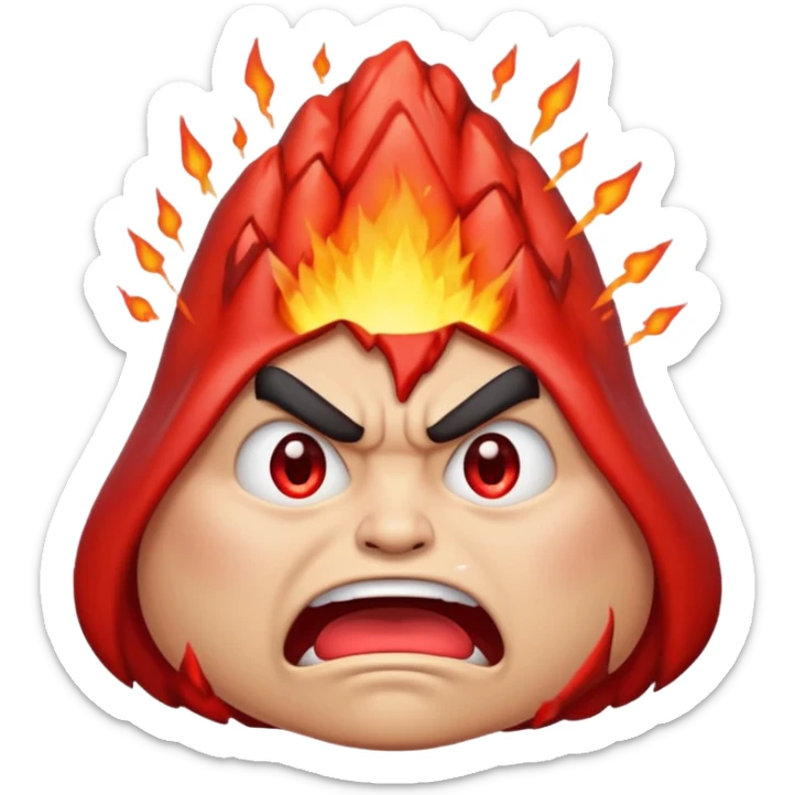 can i have an image of an red faced emoji with a small vocano th the top of its head erupting. i like the 4th image but make it with an angry face sticker
