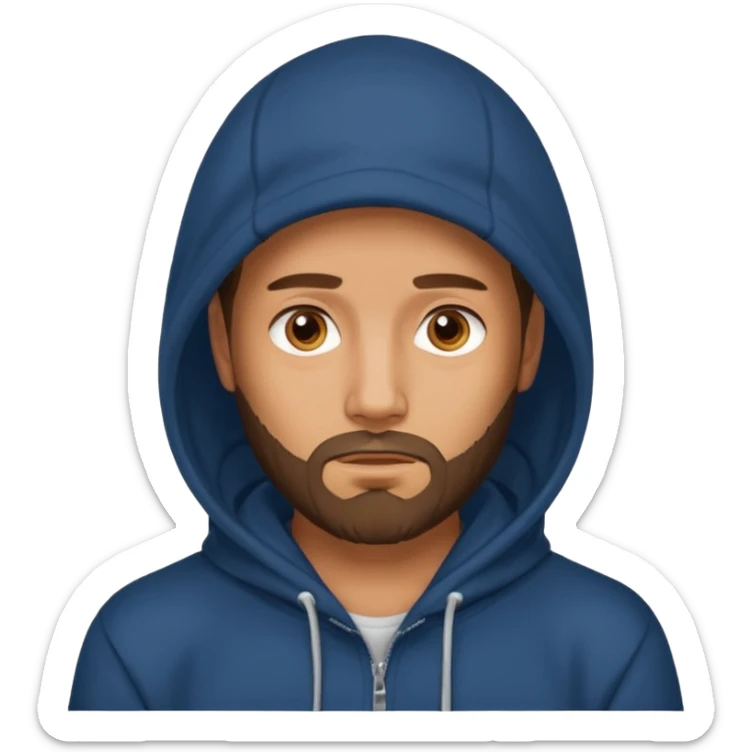 a guy wears a hoodie, his face is a mysterious, he looks pretty and handsome, but very distant 
he has a beard  sticker