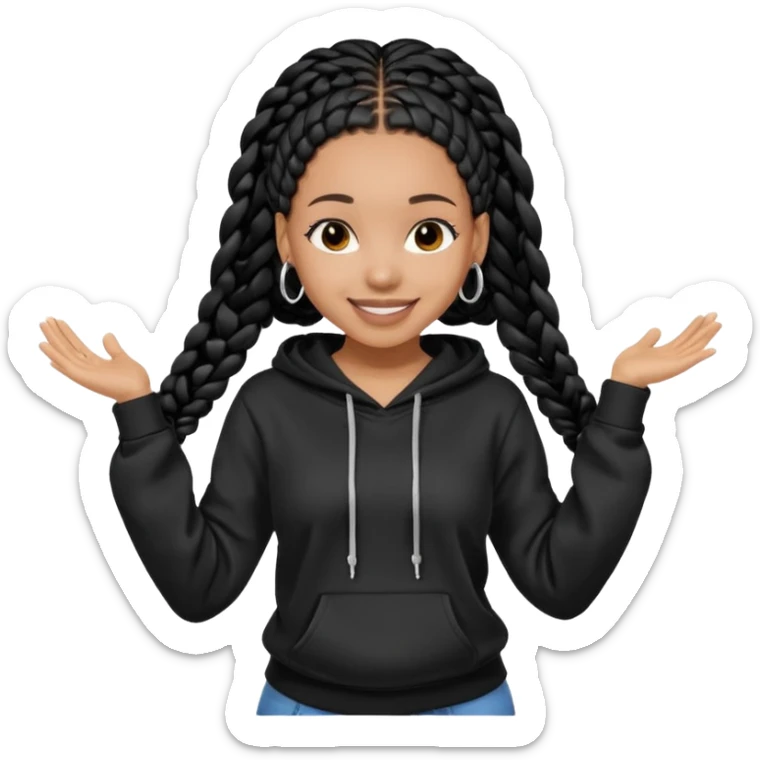 African American girl light skin complextion long black box braids  wearing plain black hoodie dancing sticker