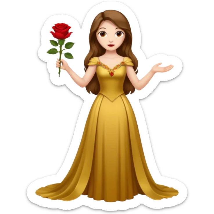 woman opera singer singing with long brown hair and golden dress, entire body, withou microfone, with a rose in right hand sticker
