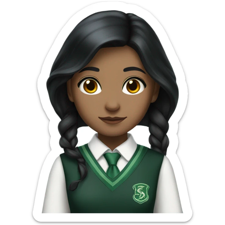 Black hair white skin slytherin girl student brown eyes  sticker